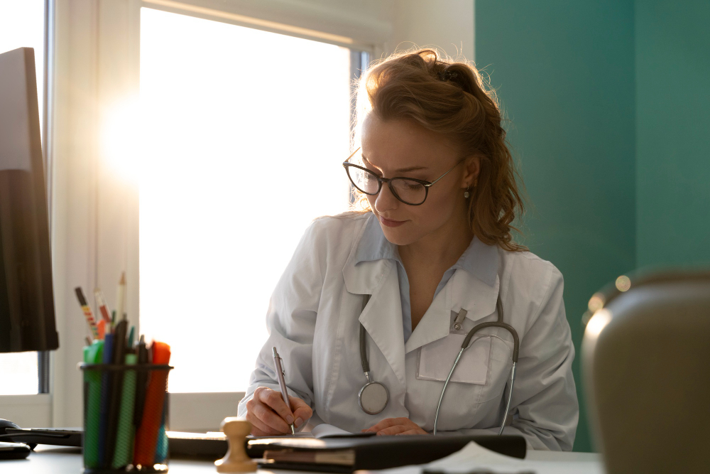 Médica se preparando para atender